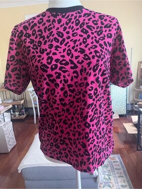 The Kooples Hot Pink and Black Leopard Short Sleeve Tee